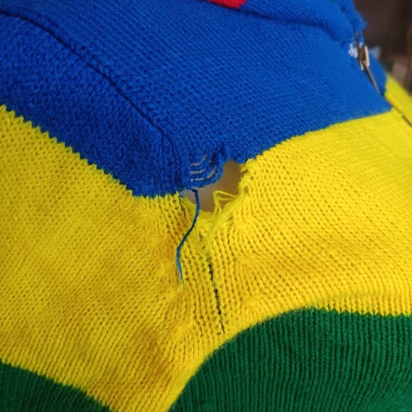 XS Vintage Hoodie Sweater Women's Rainbow Striped Knit Zip-Up Pockets 70's Hippy - Picture 6 of 8